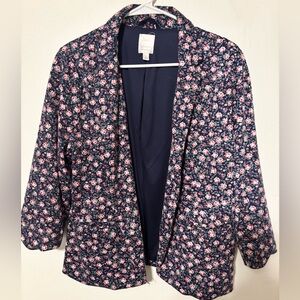 LC Lauren Conrad Navy and Pink 3/4 Sleeve Floral Blazer